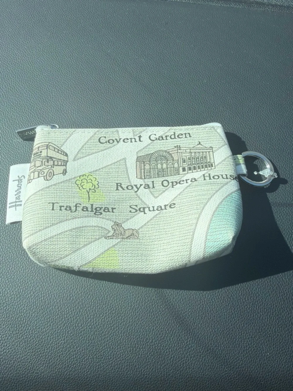 Harrods Cream Canvas London Map Coin Pouch with Lime and Black Accents - Picture 2 of 2